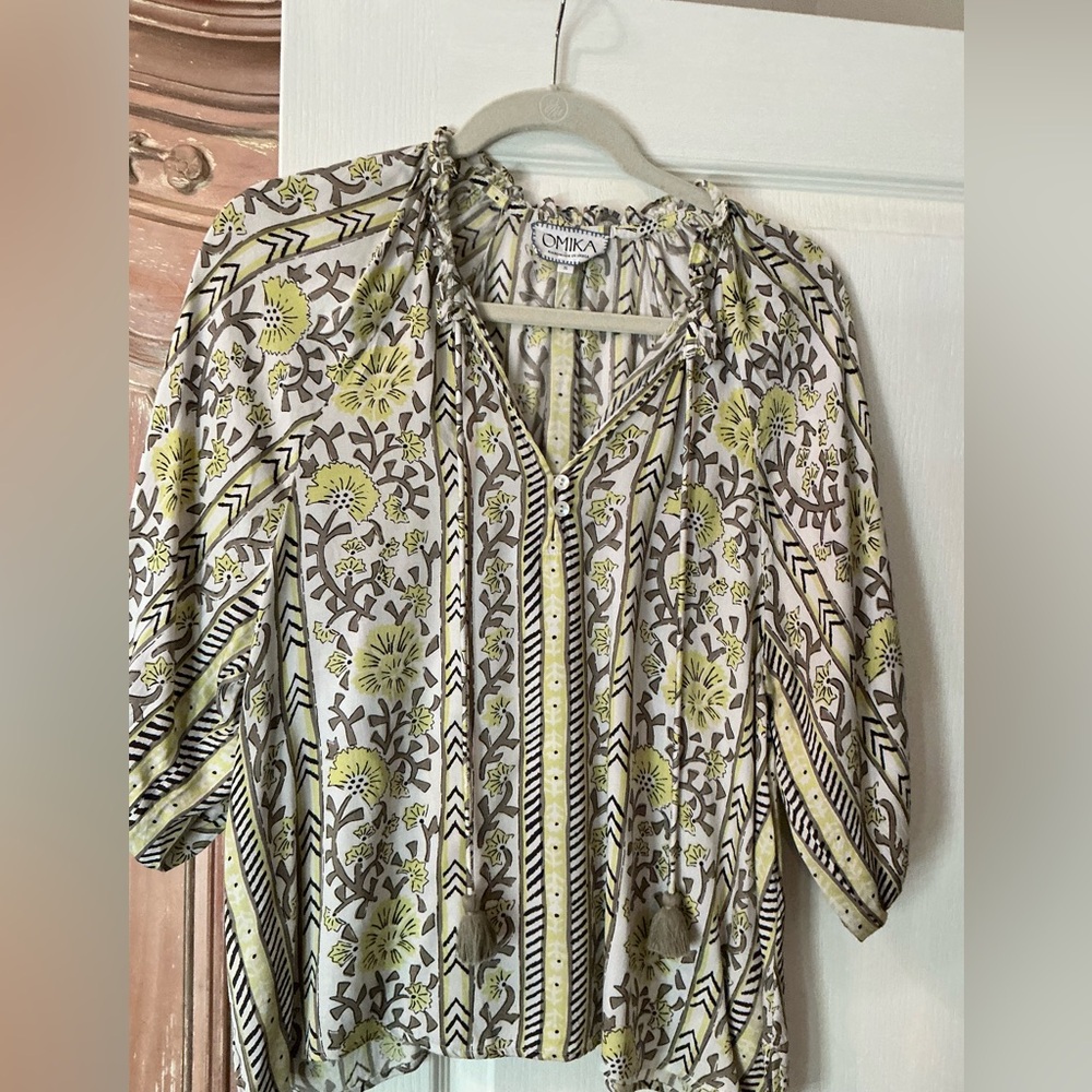 Omika Yellow Floral Boho Peasant Top